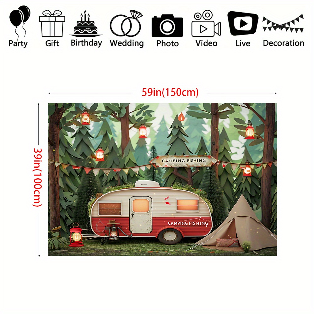 폴리에스터 정글 캠핑 테마 배경 배너, RV 및 텐트  - Outdoor Adventure Background 리뷰 및 가격