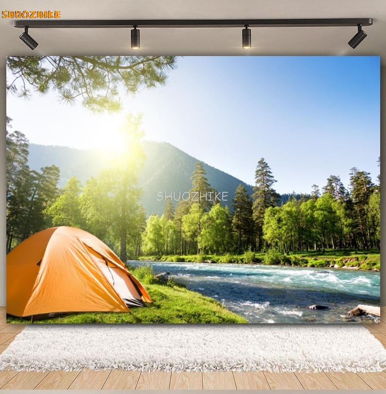 야외 숲 캠핑 배경 사진 캠프 텐트, 모닥불 산맥 호수 - Outdoor Adventure Background 리뷰 및 가격