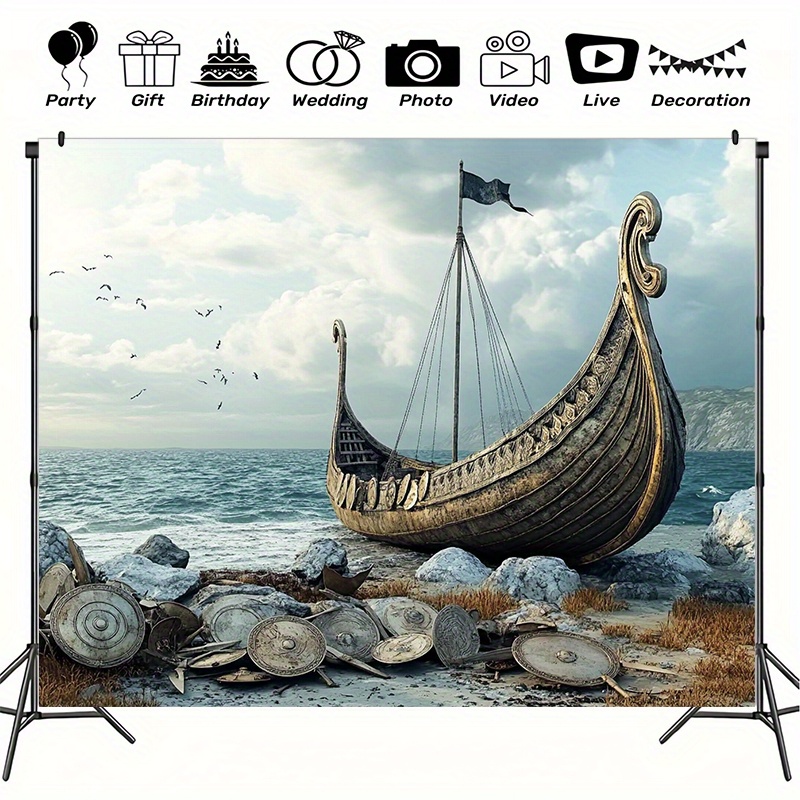 대형 바이킹 모험 사진 배경 및 파티 배너 - 북유럽  - Outdoor Adventure Background 리뷰 및 가격