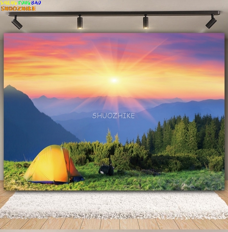 야외 숲 캠핑 배경 사진 캠프 텐트, 모닥불 산맥 호수 - Outdoor Adventure Background 리뷰 및 가격