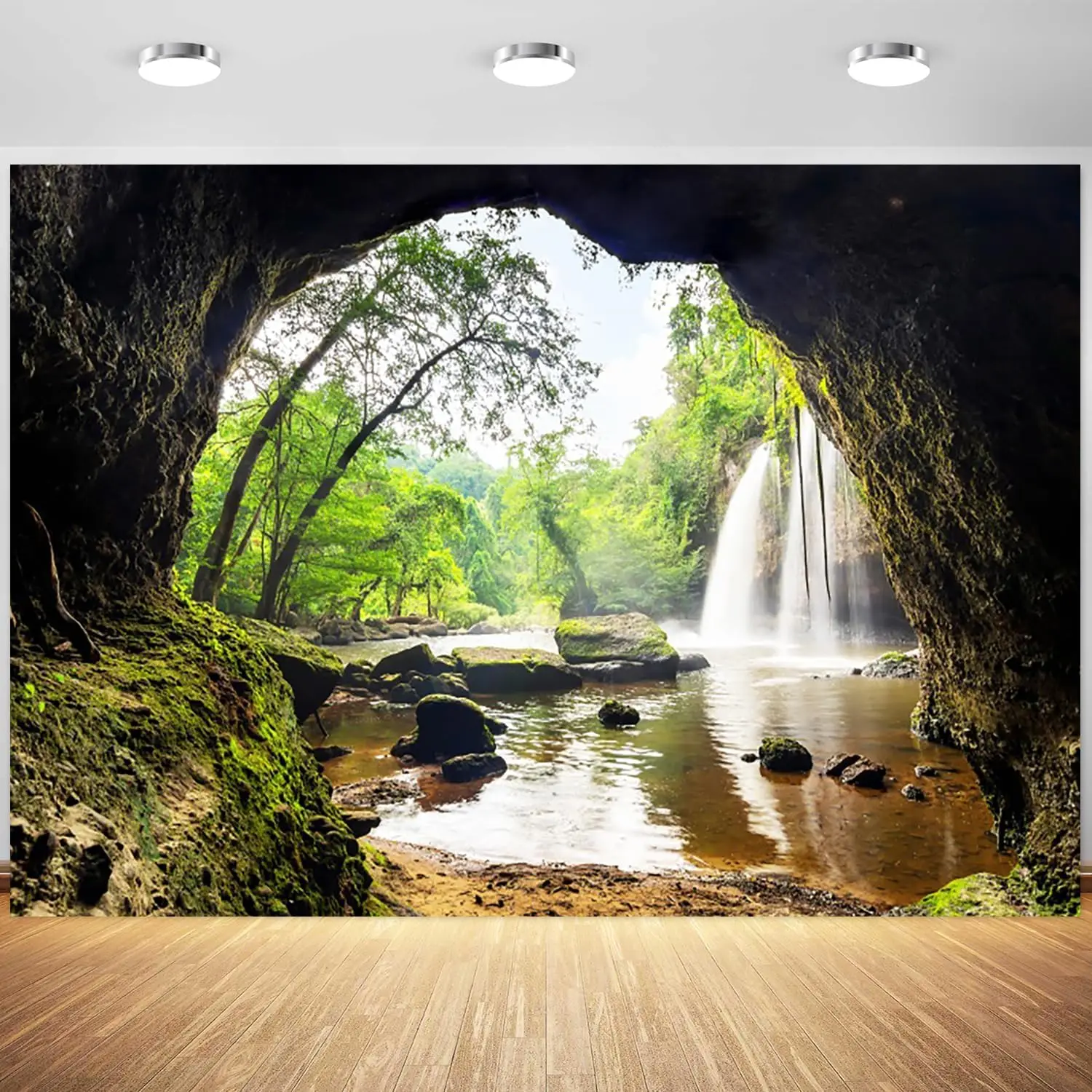 숲 폭포 산 동굴 녹색 나무 자연 야외 여행 모험 캠핑 - Outdoor Adventure Background 리뷰 및 가격